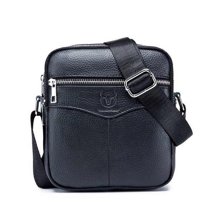 Geanta barbati, Arthur GB5655, Piele Naturala, Negru, 20x18x7 cm