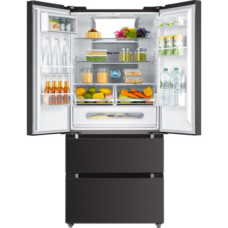 Side by side Toshiba GR-RF692WE-PMJ, FrenchDoor, 535l, Clasa E, No Frost, Control electronic, Iluminare LED, Plasma, Pure sterilization, Dual cooling, Dual inverter, Antracit