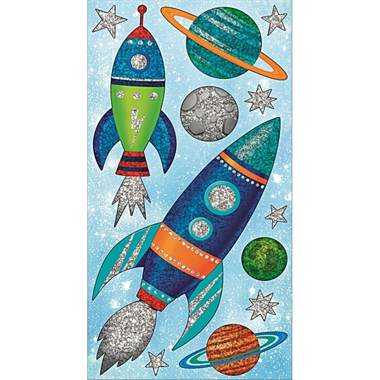 Sticker perete cu rachete holografice, 40 x 18 cm