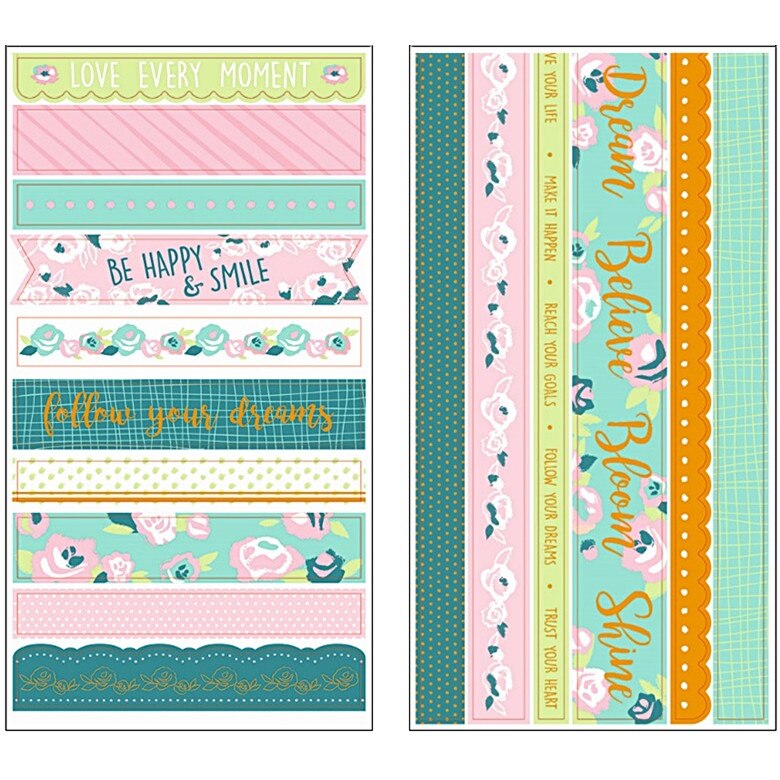 Set 2 coli autocolante reliefate cu banda Washi texte pentru scrapbooking, 17 x 9 cm, W8403