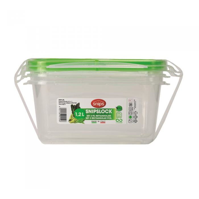 Set 2 caserole alimentare, Snips, Lock, 1.2 L, polipropilena, verde