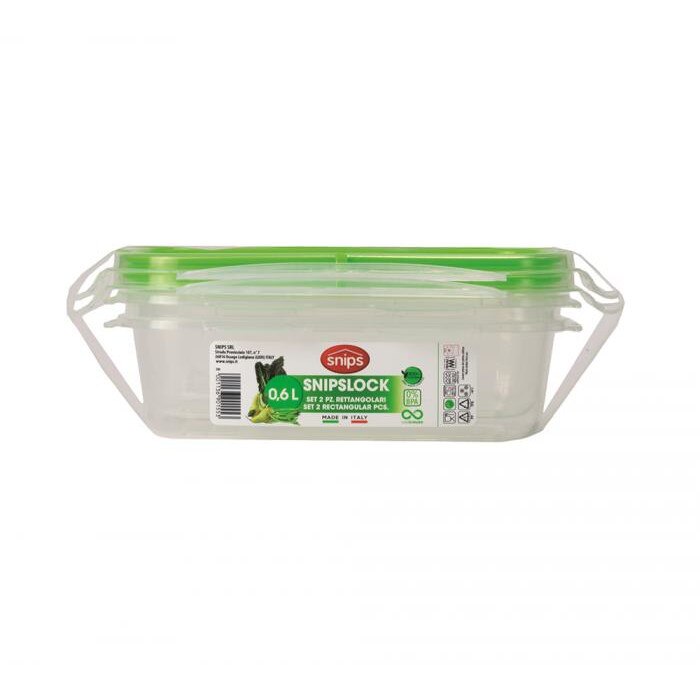 Set 2 caserole alimentare, Snips, Lock, 0.6 L, polipropilena, verde