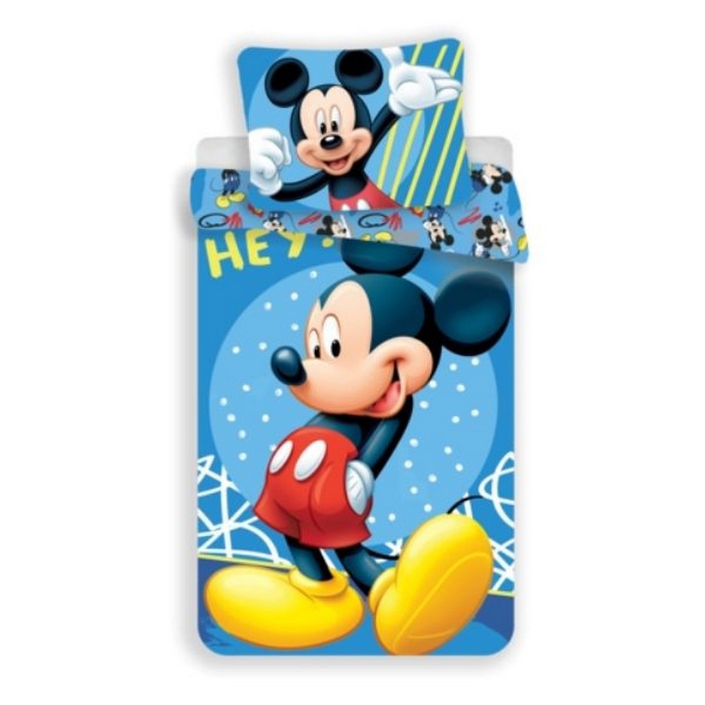 Lenjerie de pat pentru copii Jerry Fabrics, Mickey Mouse, Bumbac, Albastru, 140x200cm