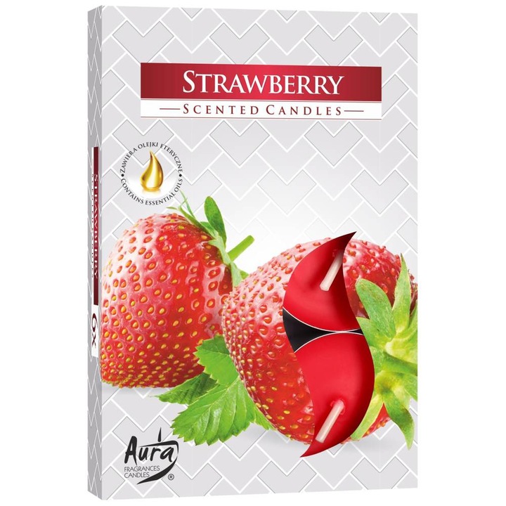 Комплект от 6 ароматизирани свещи Aura Strawberry Lozenge с аромат на ягода