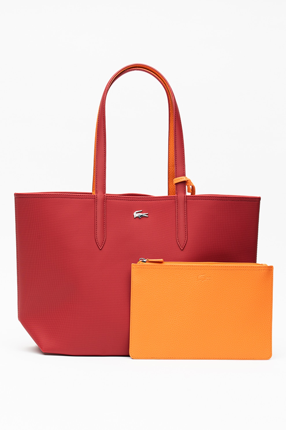 Lacoste, Geanta shopper reversibila din piele ecologica cu etui detasabil, Visiniu