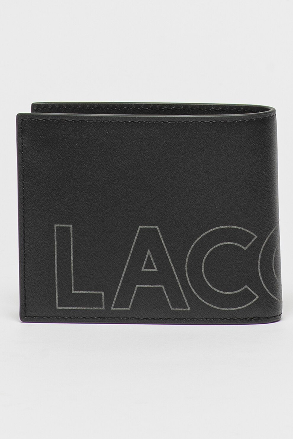 Lacoste, Portofel pliabil din piele cu imprimeu logo, Negru