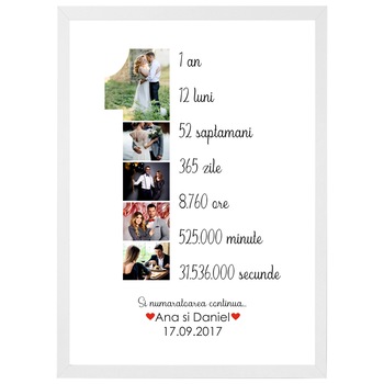 Tablou personalizat cu poze si text, din lemn natural, Priti Global, cadou ziua indragostitilor, aniversare relatie sau casatorie, 1 an, Alb, A3, 30 x 42 cm Tablou personalizat cu poze si text, din lemn natural, Priti Global, cadou ziua indragostitilor, aniversare relatie sau casatorie, 1 an, Alb, A3, 30 x 42 cm
