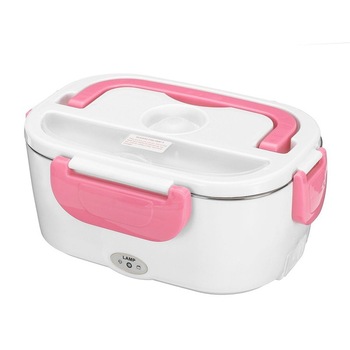 Caserola pentru mancare cu incalzire electrica, cu 2 compartimente, volum 1,05L, putere 40W, alb/roz Caserola pentru mancare cu incalzire electrica, cu 2 compartimente, volum 1,05L, putere 40W, alb/roz