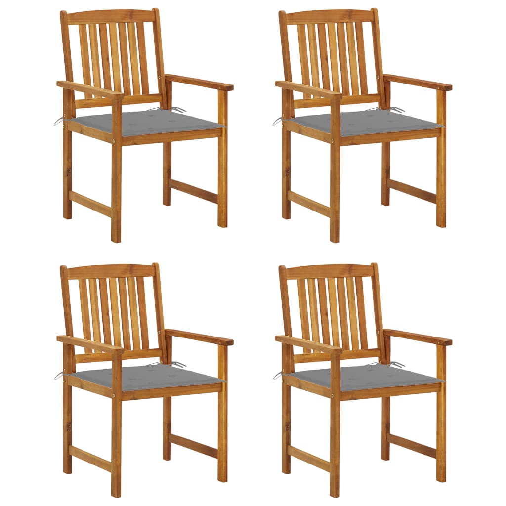 Set de 4 scaune de regizor cu perna vidaXL, Lemn de acacia, 61 x 57 x 92 cm, Maro/Gri