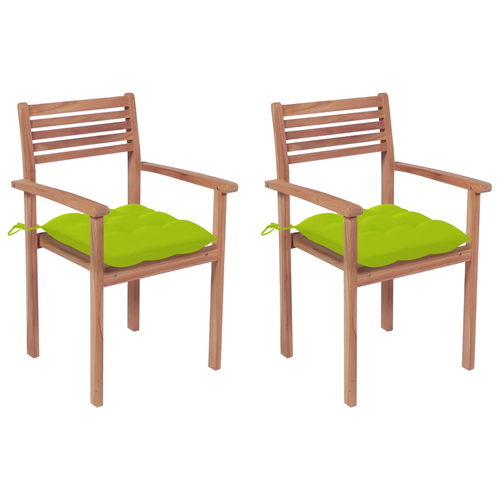 Set de 2 scaune cu brate, de exterior, vidaXL, Lemn de tec, 56 x 51 x 90 cm, Maro, perna verde aprins 7 cm