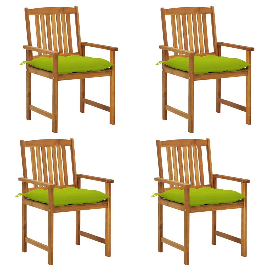 Set de 4 scaune de regizor cu perne colorate vidaXL, Lemn de acacia, 61 x 57 x 92 cm, Maro/Verde