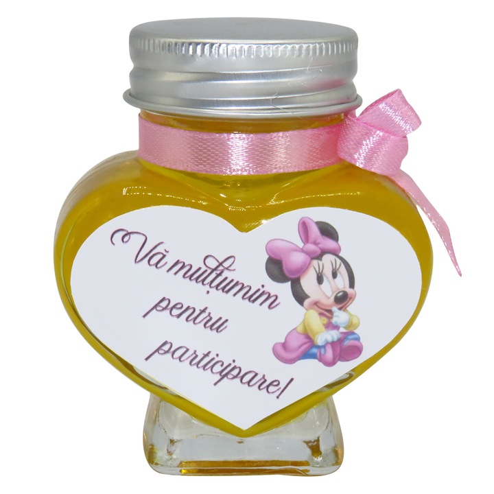 Marturii dulci cu miere, Nepersonalizat, model handmade Iubire roz, baby Minnie, borcan 90 gr, SDSBC162 - 23h Events
