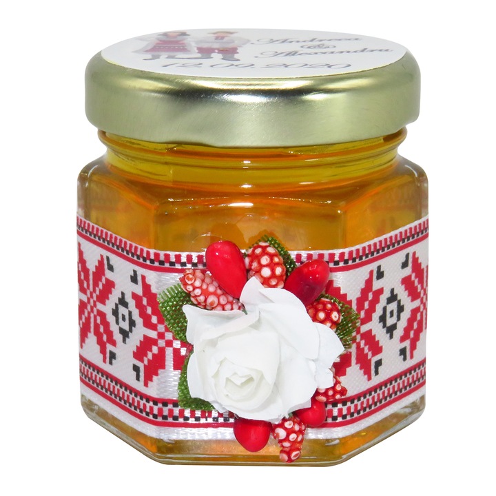 Esküvői anyakönyvi kivonat vagy keresztelő mézes tégely, kézzel készített modell "Traditional" - piros, 50 gr - DSBC1651, 23h Rendezvények