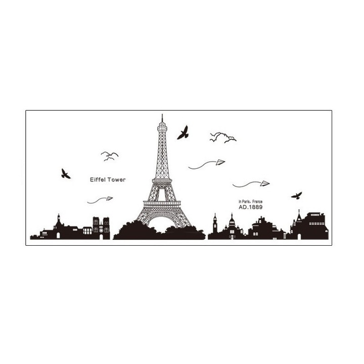 Sticker Decorativ Autocolant, Turnul Eiffel Paris, Negru, Original Deals®