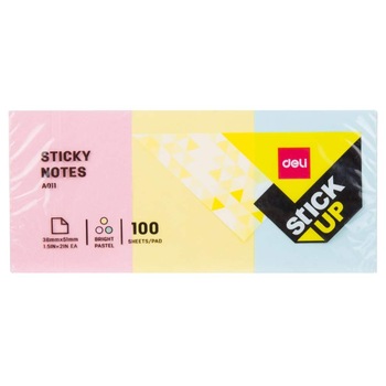 Set 300 Notite Adezive Deli Stick Up, 38x51 mm, 3 Culori Set 300 Notite Adezive Deli Stick Up, 38x51 mm, 3 Culori