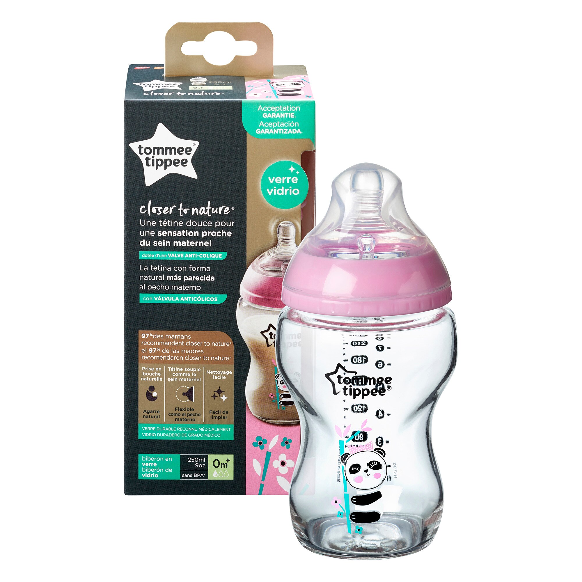 Biberon sticla Tommee Tippee Closer to Nature, de la nastere, Roz, 250 ml