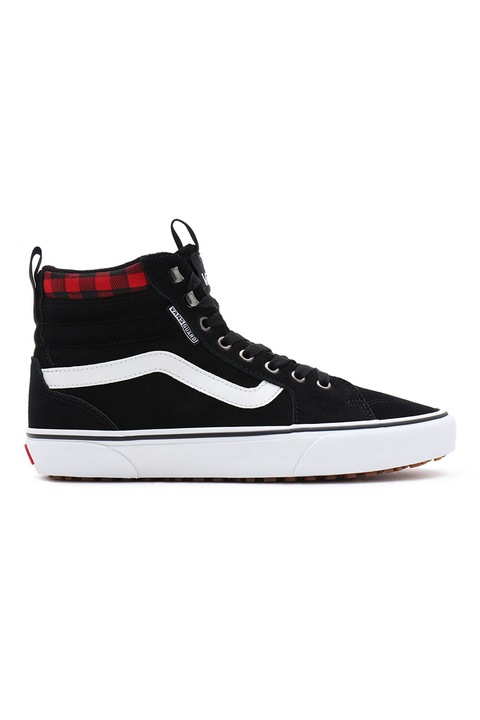 Vans, Tenisi high-top de piele intoarsa cu garnituri in carouri Filmore, Alb, Negru, 8.5