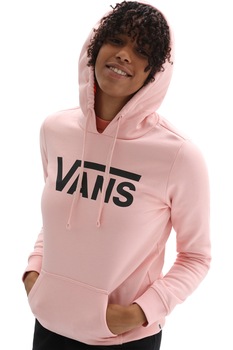 Vans, Hanorac cu logo si buzunar kangaroo Classic V II, Roz/Negru Vans, Hanorac cu logo si buzunar kangaroo Classic V II, Roz/Negru