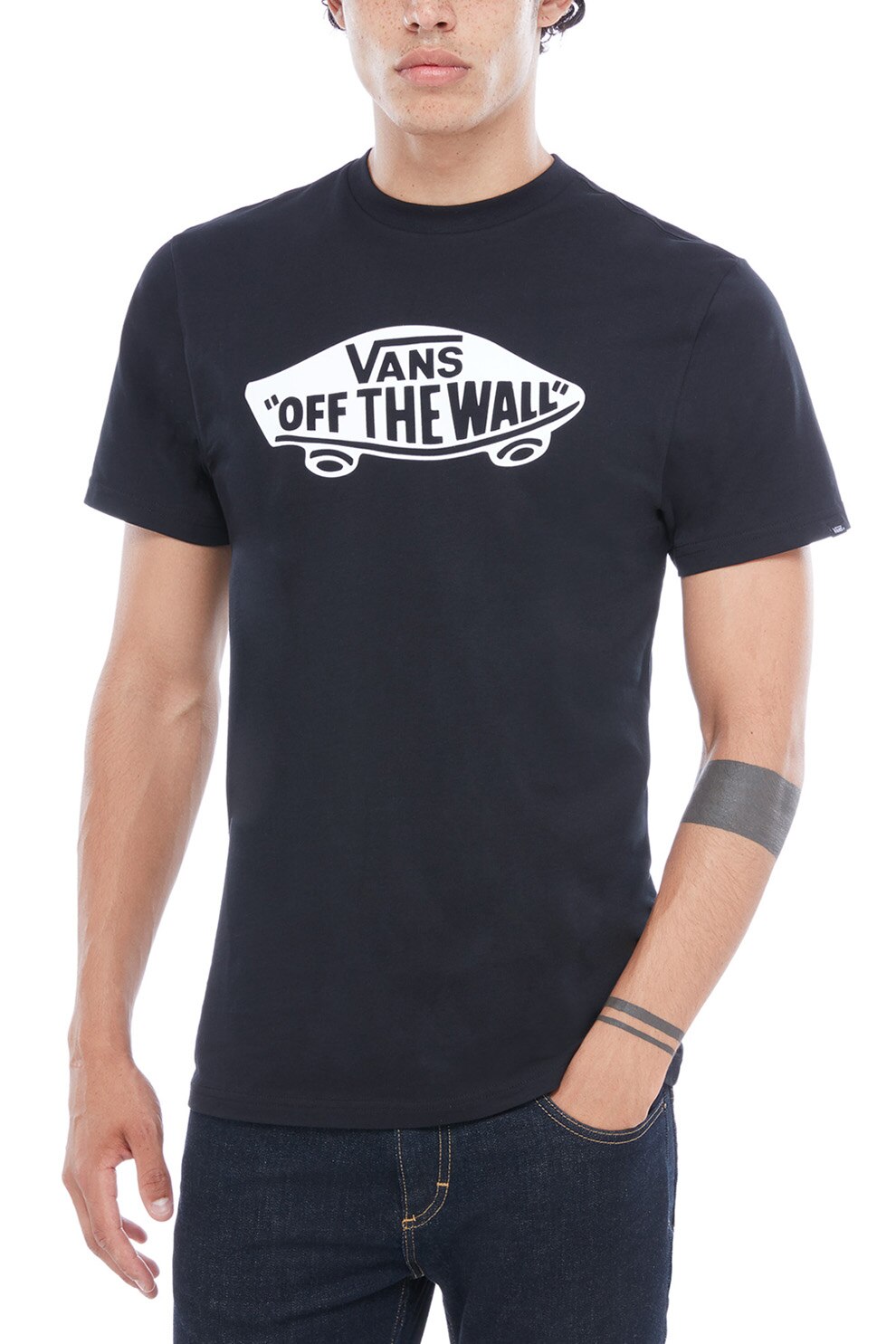 Vans, Tricou de bumbac cu imprimeu logo, Negru/Alb