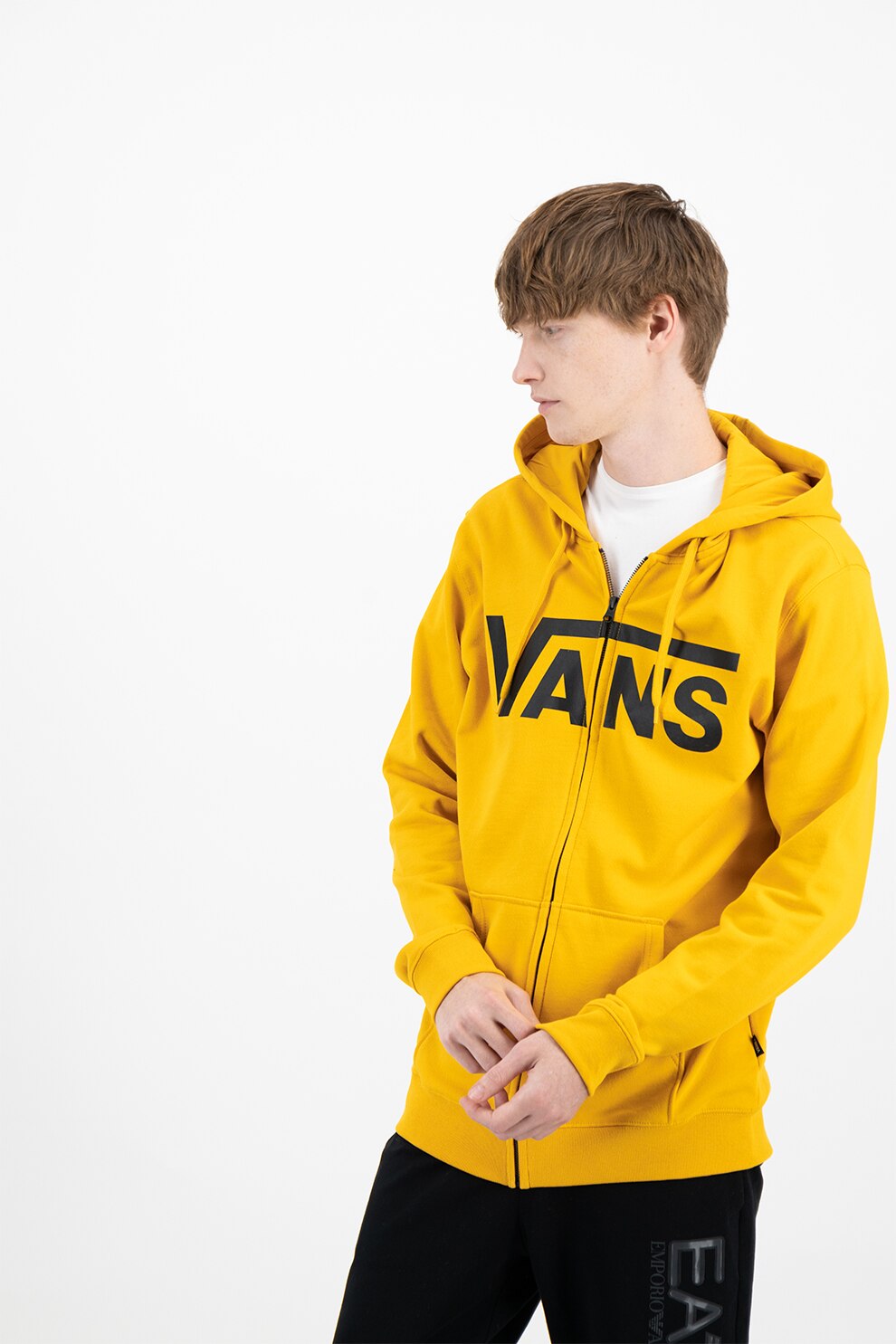 Vans, Hanorac cu fermoar si logo, Galben sofran/Negru