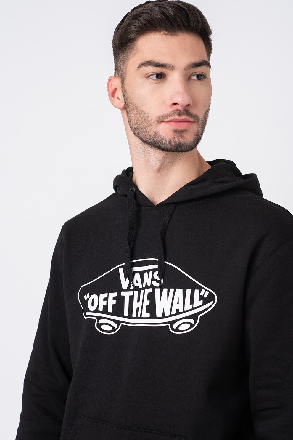 Vans, Hanorac cu imprimeu logo si buzunar kangaroo, Negru