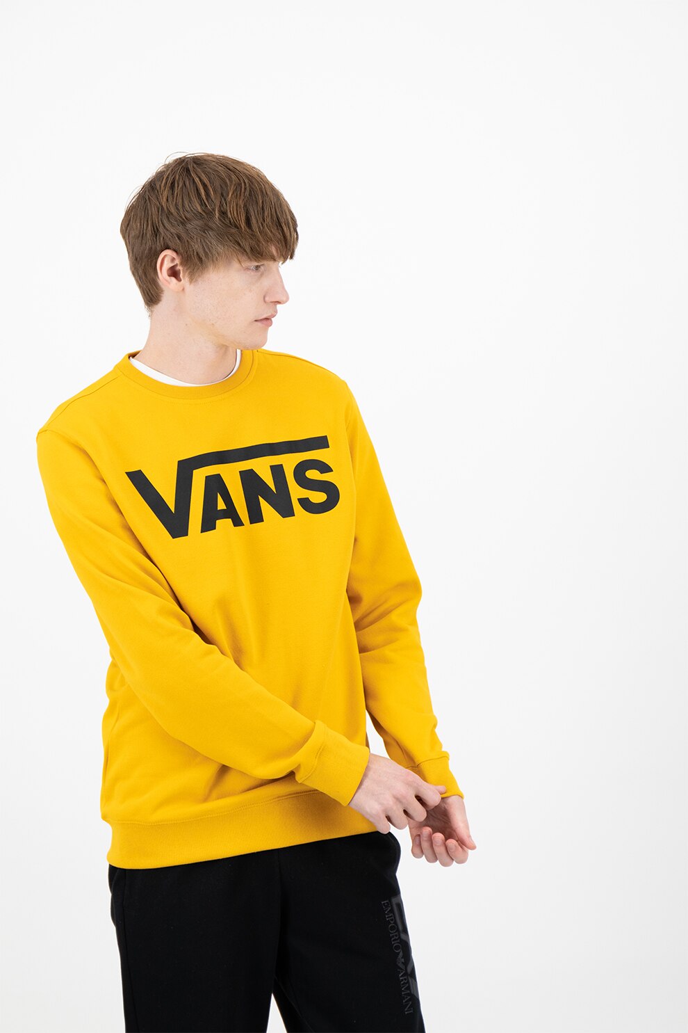 Vans, Bluza sport cu imprimeu logo, Galben sofran/Negru