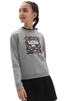 Vans, Bluza sport cu model floral Print Box, Gri melange Vans, Bluza sport cu model floral Print Box, Gri melange