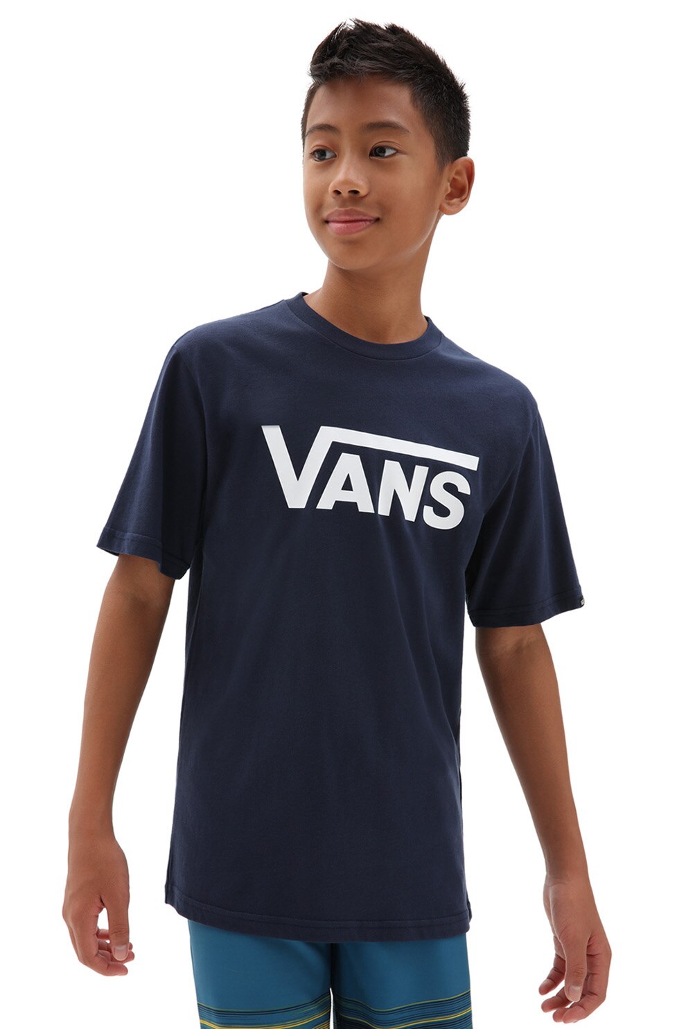 Vans, Tricou de bumbac cu imprimeu logo Classic, Bleumarin/Alb