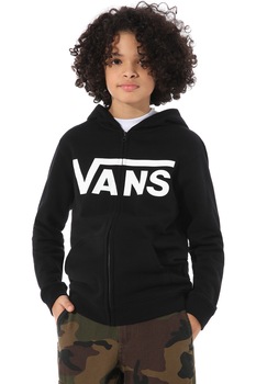 Vans, Hanorac cu fermoar si imprimeu logo, Negru/Alb Vans, Hanorac cu fermoar si imprimeu logo, Negru/Alb