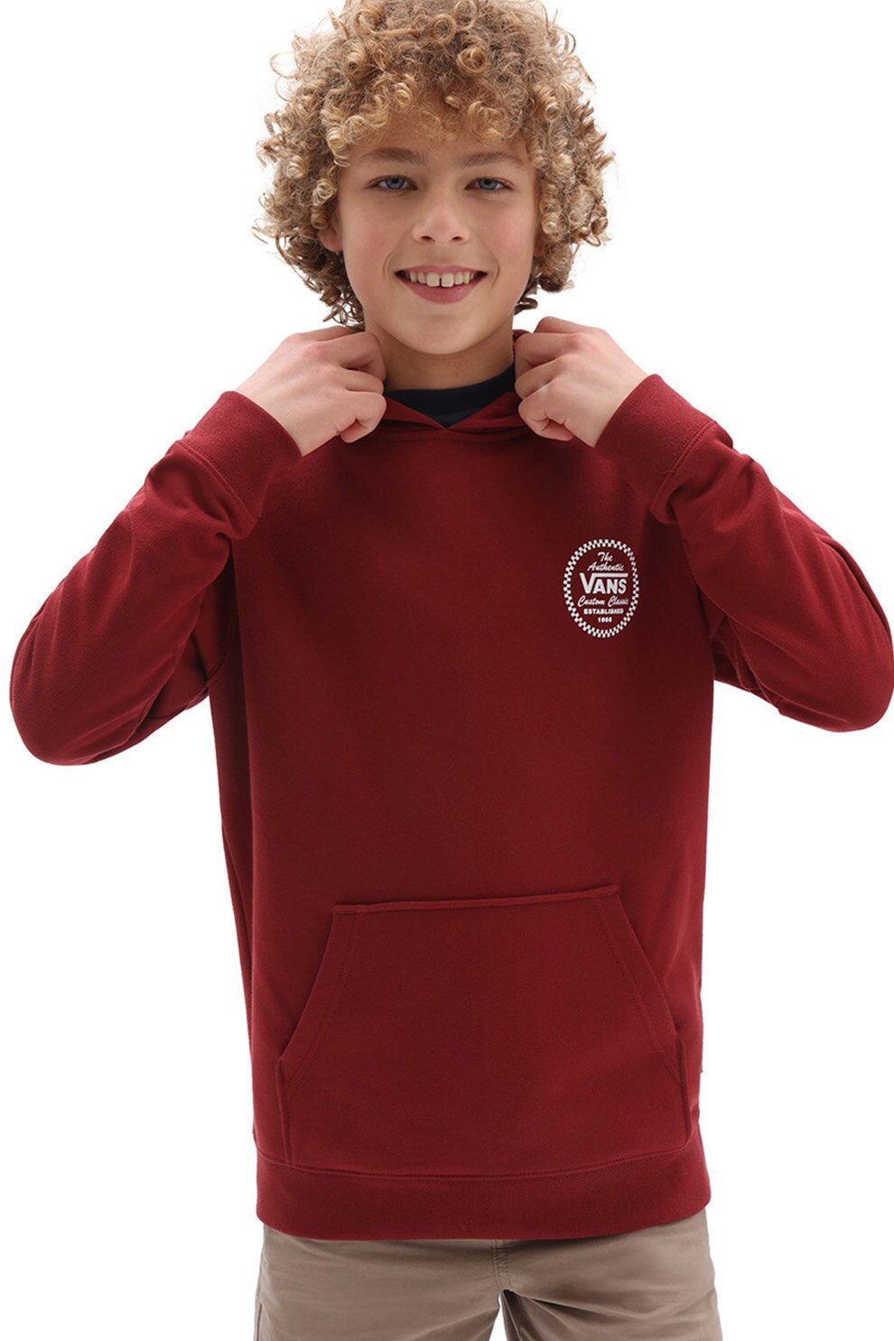 Vans, Hanorac cu imprimeu logo si buzunar kangaroo, Visiniu