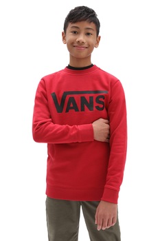 Vans, Bluza sport cu decolteu la baza gatului si imprimeu logo, Rosu Vans, Bluza sport cu decolteu la baza gatului si imprimeu logo, Rosu