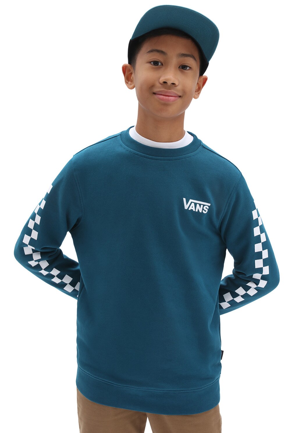 Vans, Bluza sport de bumbac cu imprimeu logo Exposition, Albastru petrol