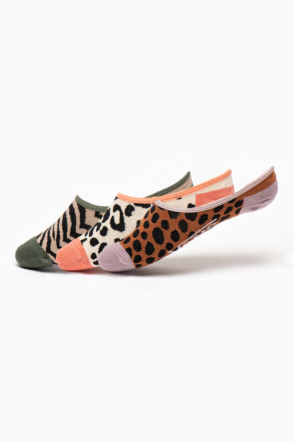 Vans, Set de sosete foarte scurte cu animal print - 3 perechi, lila, verde, roz, 37-41
