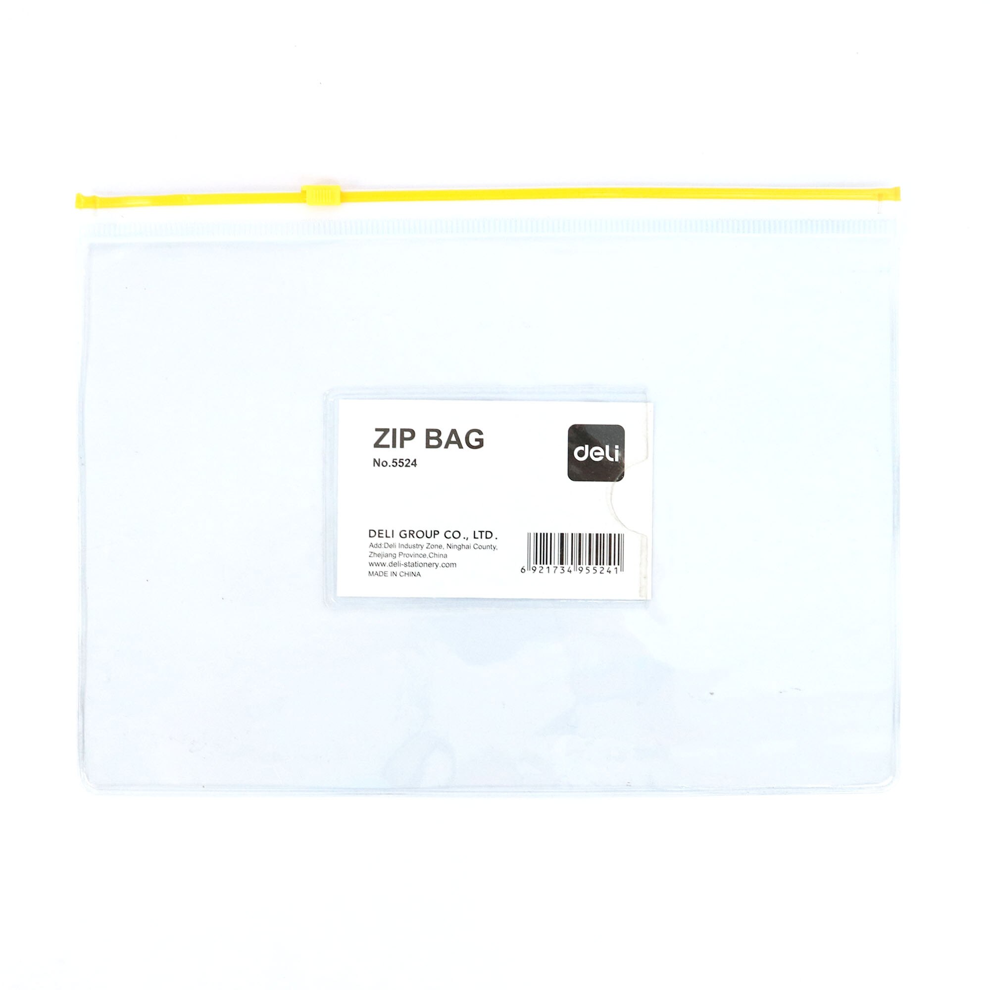 Mapa de Protectie A5 Tip Zip Deli, Buzunar pentru Carti de Vizita, Material PVC de 180 Microni, Galben