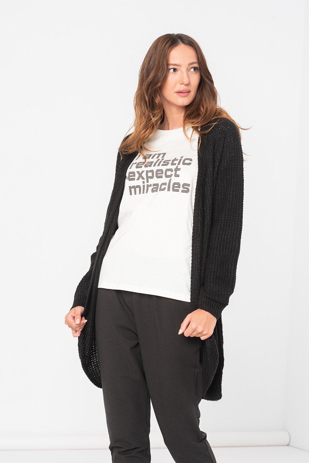 ICHI, Cardigan lung fara inchidere Odansa, Negru