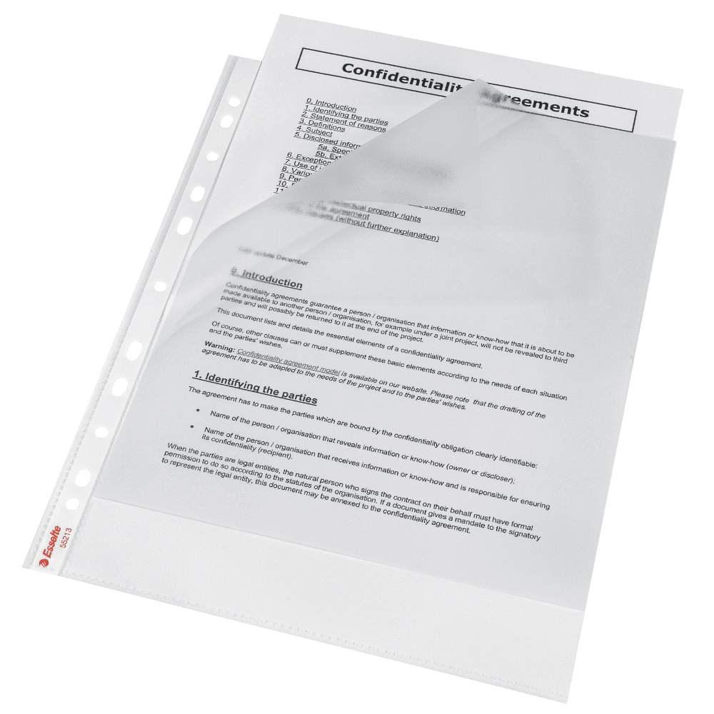 Set 100 Folii Protectie Documente A4 Esselte, 75 Microni, Deschidere Speciala