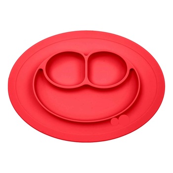 Farfurie compartimentata din silicon FizioTab®, bol de invatare/mancare din silicon pentru copii, 3 compartimente, Mini Zambarici Rosu Farfurie compartimentata din silicon FizioTab®, bol de invatare/mancare din silicon pentru copii, 3 compartimente, Mini Zambarici Rosu