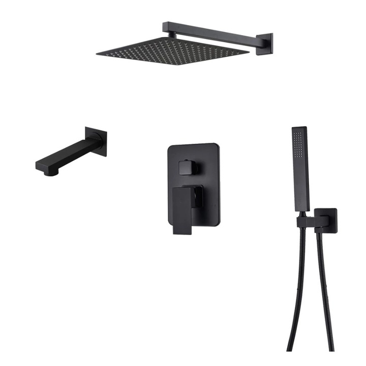 Set baterie dus, Blackswan, Tip M73.58, model negru mat, dimensiune 40 cm