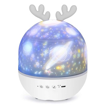 Veioza muzicala proiector pentru copii, cu boxa bluetooth, proiectie moderna rotativa pe tavan, alimentare USB si acumulator 1200mAh, telecomanda, 8 melodii, cu urechi de cerb Veioza muzicala proiector pentru copii, cu boxa bluetooth, proiectie moderna rotativa pe tavan, alimentare USB si acumulator 1200mAh, telecomanda, 8 melodii, cu urechi de cerb