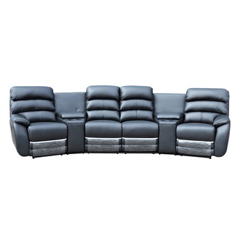 Coltar Home Cinema, Md 2701, Piele naturala suprafata de contact, 4 reclinere manuale si 2 minibar-uri cu suport pahare, culoare negru (B-113-65), dimensiune 365 cm Coltar Home Cinema, Md 2701, Piele naturala suprafata de contact, 4 reclinere manuale si 2 minibar-uri cu suport pahare, culoare negru (B-113-65), dimensiune 365 cm