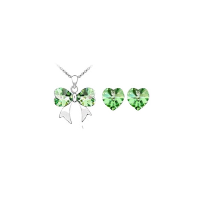Set argint Elisabeth, verde, pandativ si cercei, MePrecious