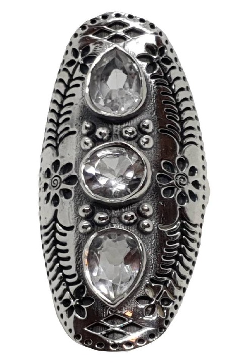 Inel dama, model Boho, argint 925, cu Cristale albe, masura 8