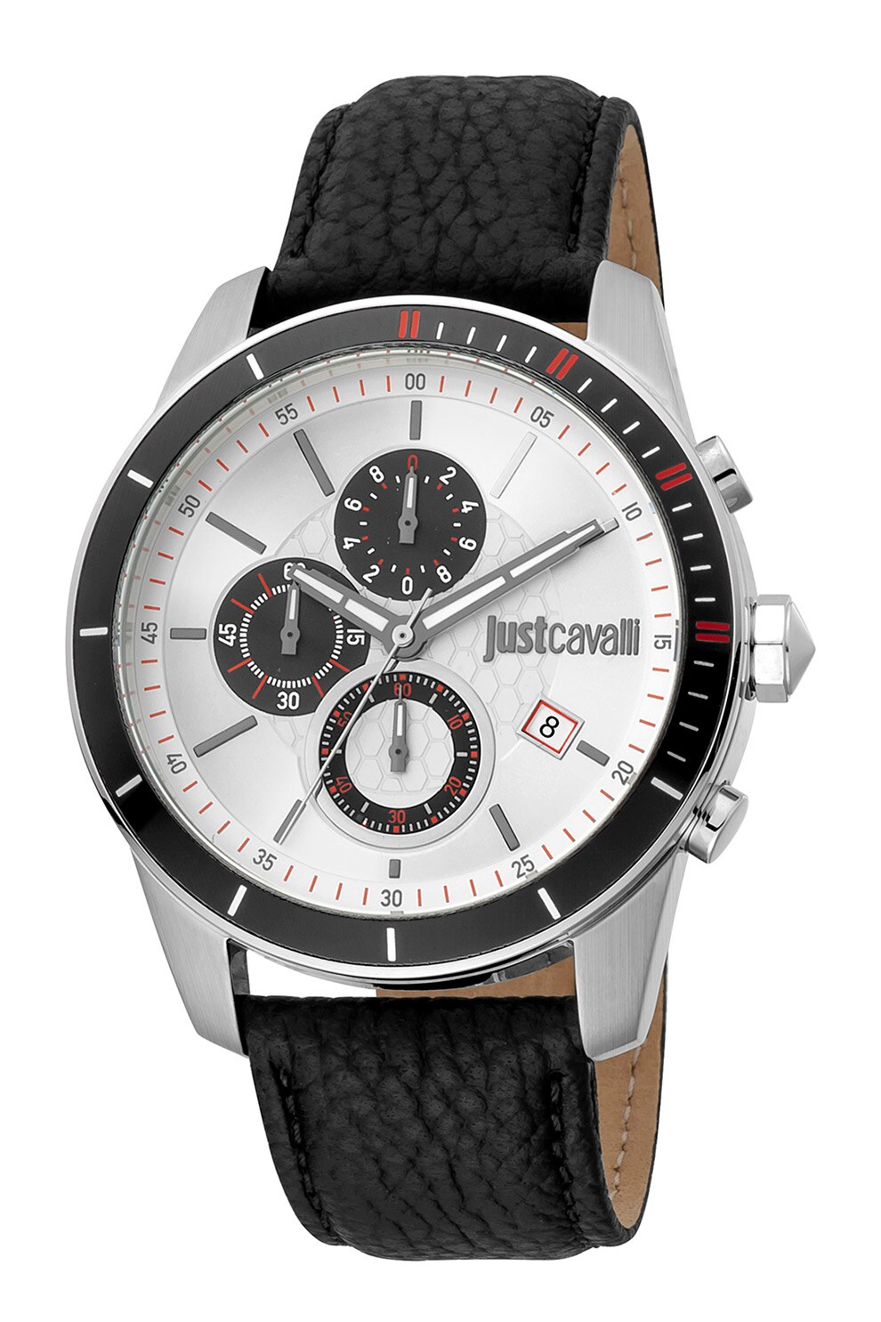 JUST CAVALLI, Ceas cronograf cu o curea de piele, Argintiu/Negru