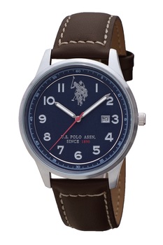 JUST CAVALLI, Ceas quartz cu o curea de piele si logo, argintiu, maro inchis, albastru inchis JUST CAVALLI, Ceas quartz cu o curea de piele si logo, argintiu, maro inchis, albastru inchis