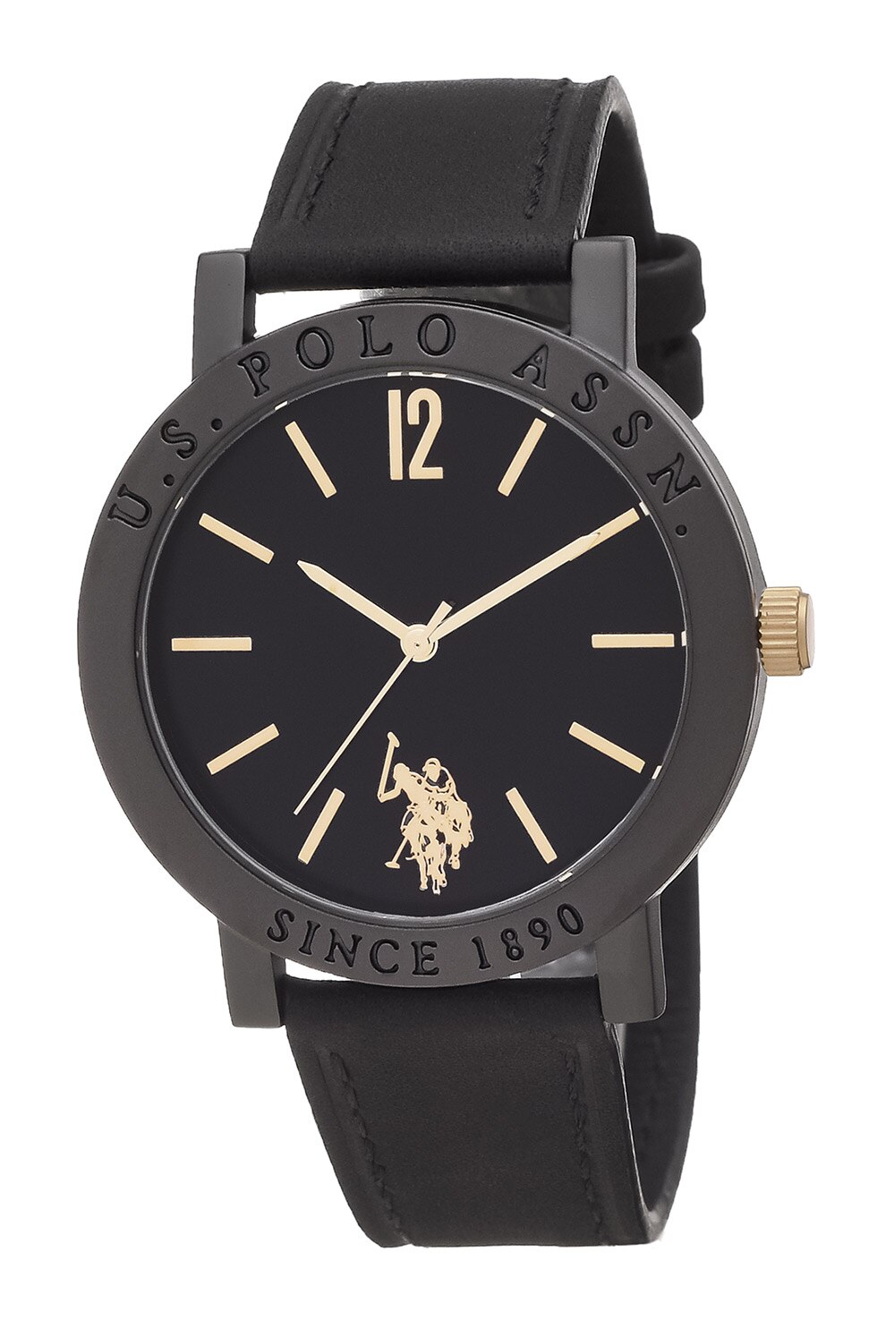 U.S. Polo Assn., Ceas quartz cu o curea de piele, Negru