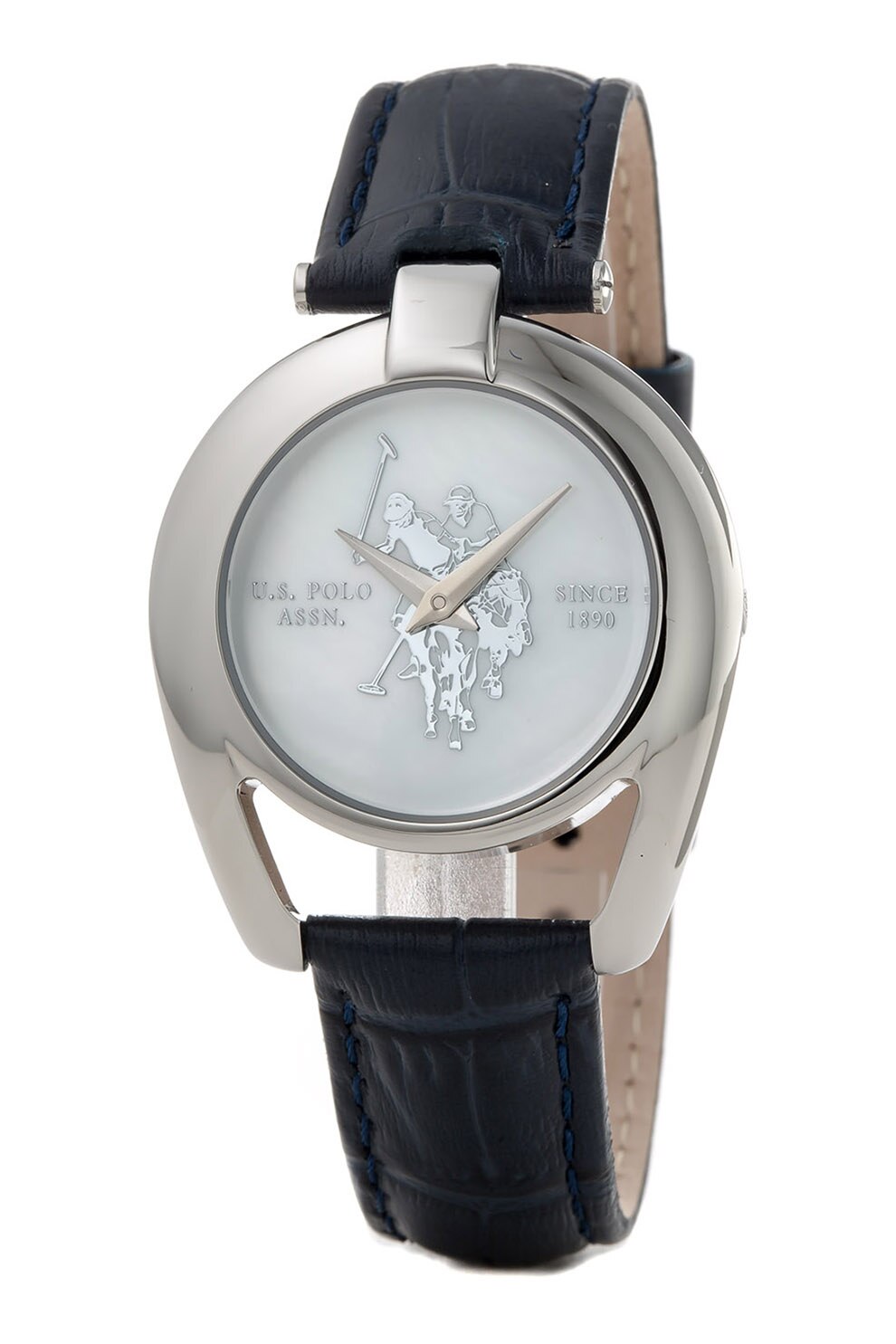 US Polo, Ceas quartz cu o curea de piele, Negru/Argintiu