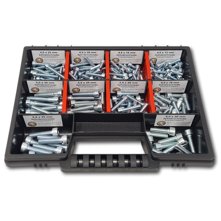 Hengerfej csavarkészlet, Schraubenbox24, M4-M5-M6 / 12mm-30mm, 210 db