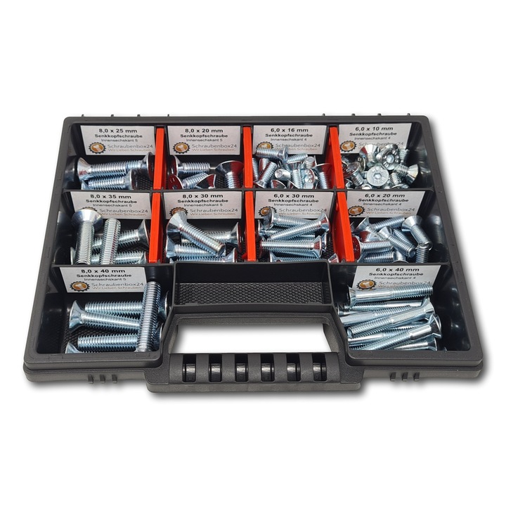 Laposfejű csavarkészlet, Schraubenbox24, M6-M8 / 10mm-40mm, 105 db