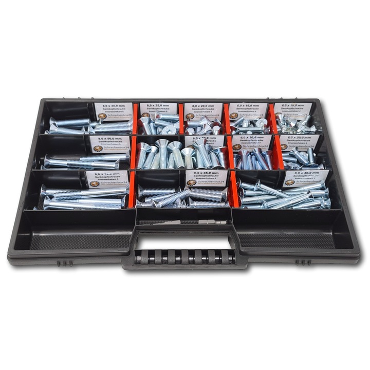 Laposfejű csavarkészlet, Schraubenbox24, M6-M8 / 10mm-70mm, 160 db