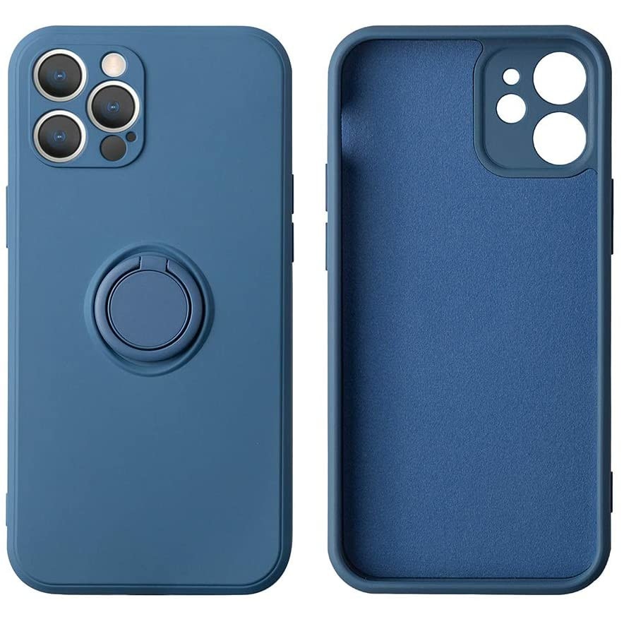 Husa protectie Flippy compatibila cu Apple iPhone 12 Pro Liquid Silicone Ring cu suport rotativ Albastru